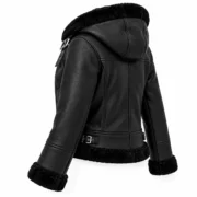 Hooded Black Fur-Trimmed Leather Jacket