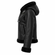 Hooded Black Fur-Trimmed Leather Jacket