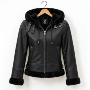 Hooded Black Fur-Trimmed Leather Jacket