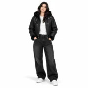 Hooded Black Fur-Trimmed Leather Jacket
